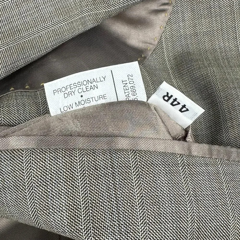 Hart Schaffner Marx Suit Jacket Men 44R Gray Taupe Pinstripe Gold Trumpeter Wool